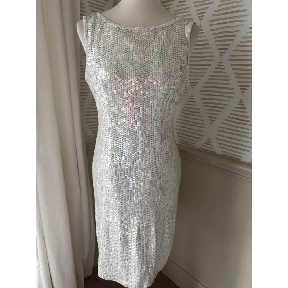 Neiman Marcus Silver Sequin Mini Dress